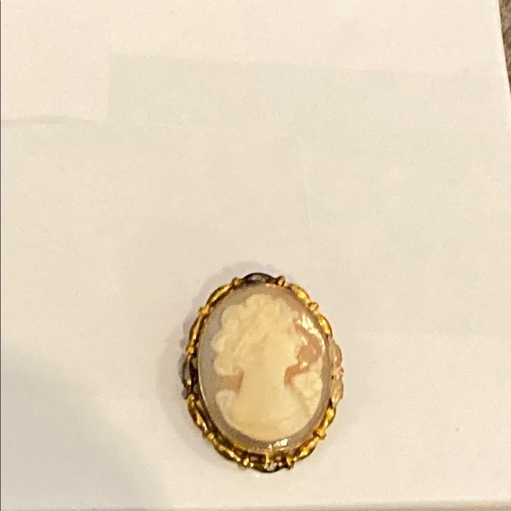 Vintage 12K Gold filled Cameo Brooch/ Pendant Hand Carved AD Marked